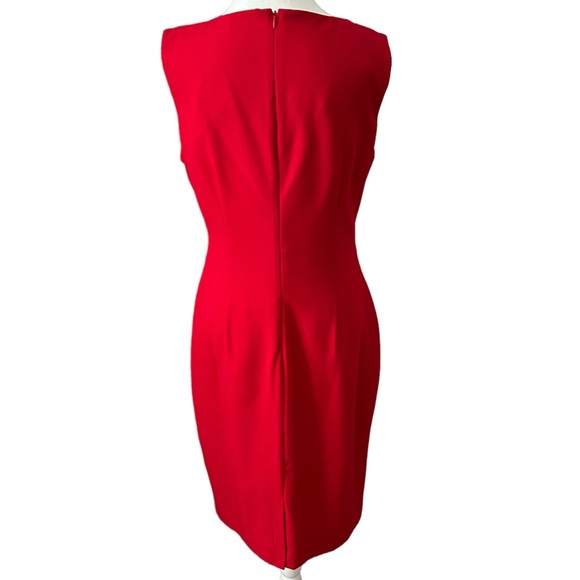 Calvin Klein Red Sleeveless Pleated Midi Sheath Dress - Picture 5 of 10